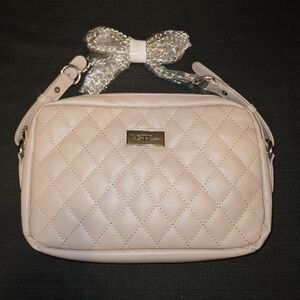Bella Russo Quilted Faux Leather Crossbody Bag  Light Beige NWOT